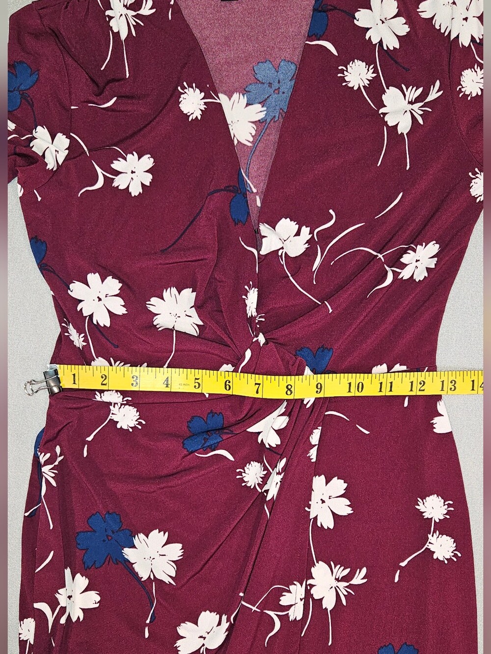 Banana Republic Women's XXSP Burgundy Floral Twist-Front Asymmetrical Dress - Picture 9 of 11